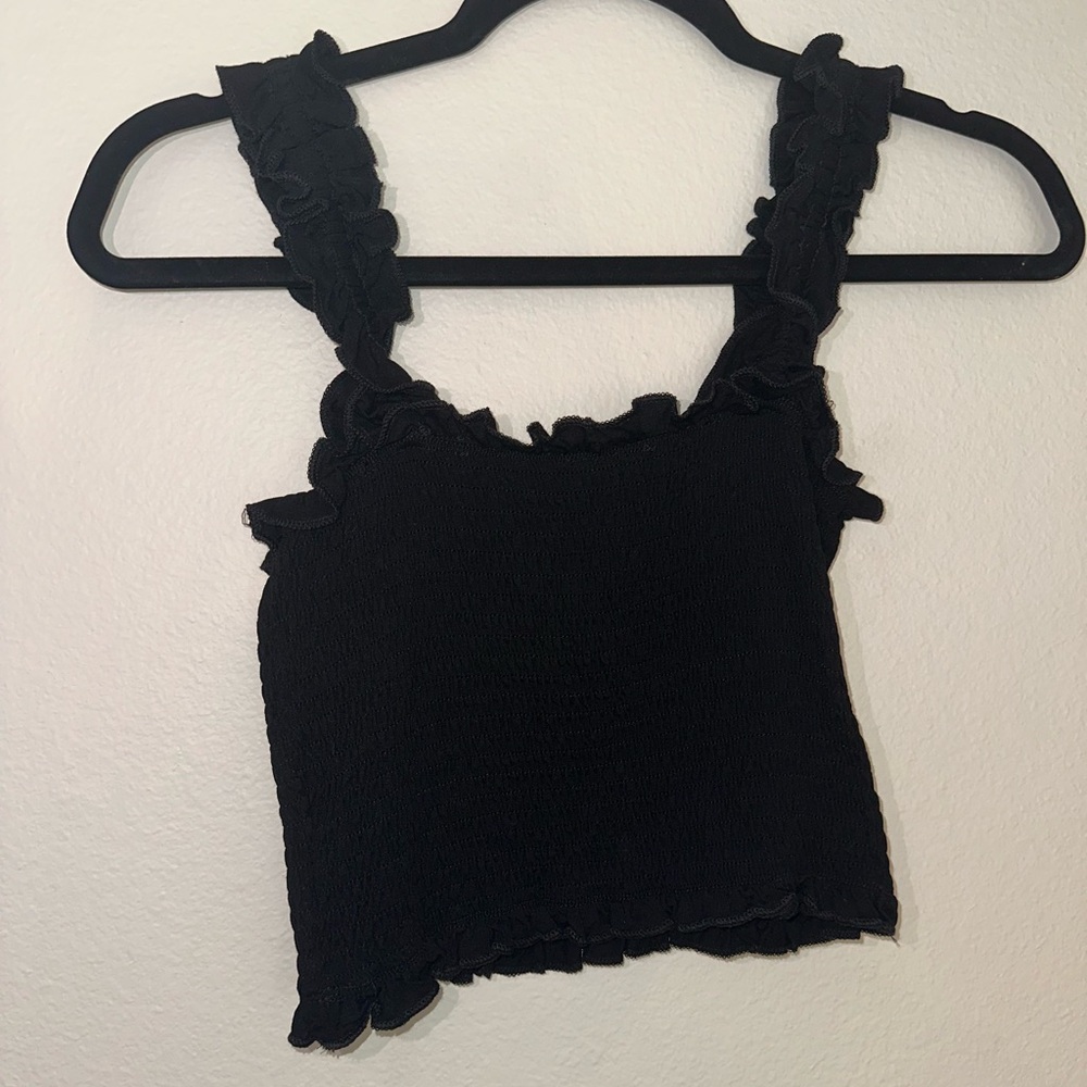 SHEIN Women’s Black Frill Trim Shirred Crop Top